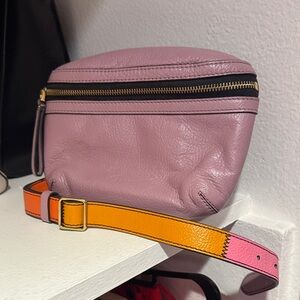 Fossil Lavender Leather Crossbody Bag with Colorful Strap